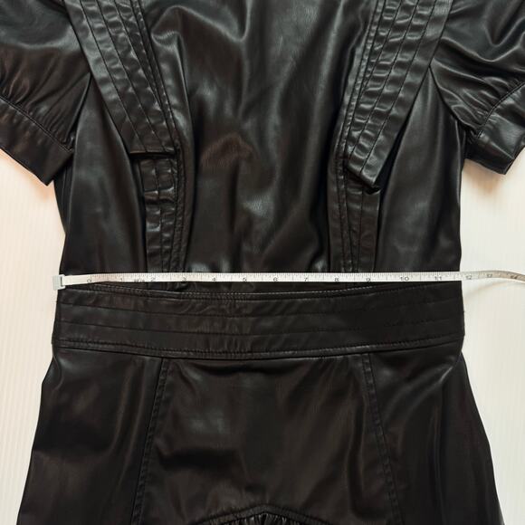 Zara Faux Leather Mini Dress Black Women's XS Ruffle Puff Flounce Hem Coquette - Picture 15 of 16
